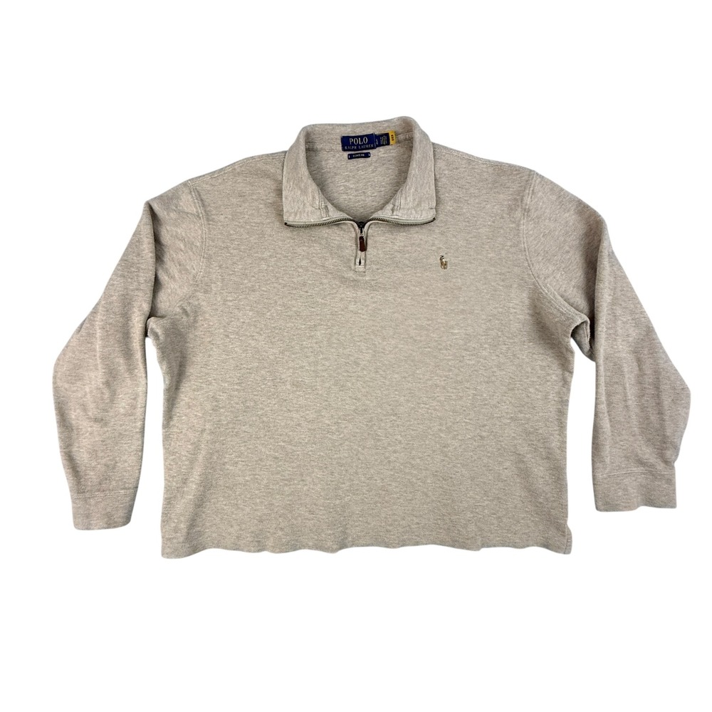 Polo Ralph Lauren Mens Estate Rib‎ Quarter Zip Long Sleeve Pullover Tan Large